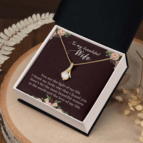 18K Yellow Gold Necklace for Wife, Light of my life