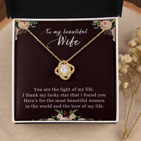 18K Yellow Gold Necklace for Wife, Light of my life