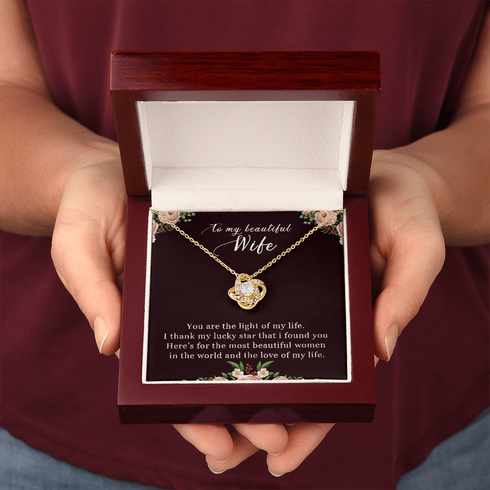 18K Yellow Gold Necklace for Wife, Light of my life